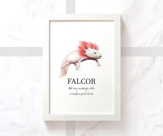 Axolotl Pink Leucistic Pet Portrait Memorial Loss Birthday Christmas Gift Name Sign Personalised Framed Art Print