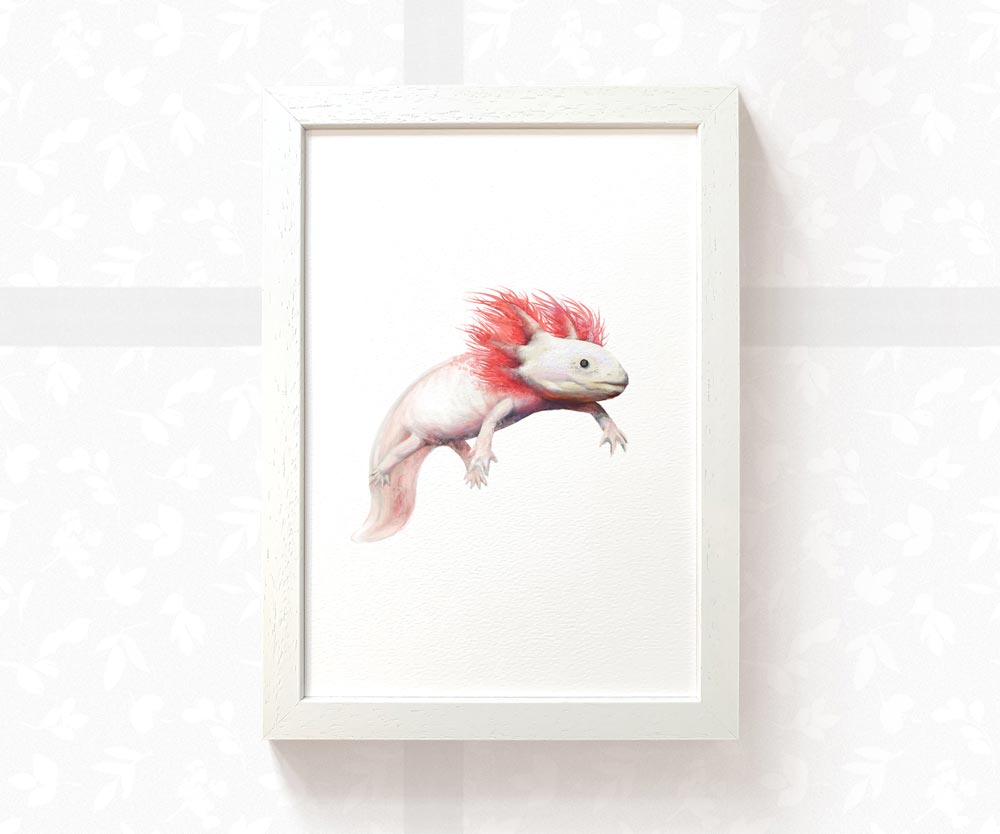 Pink Axolotl Nursery Print
