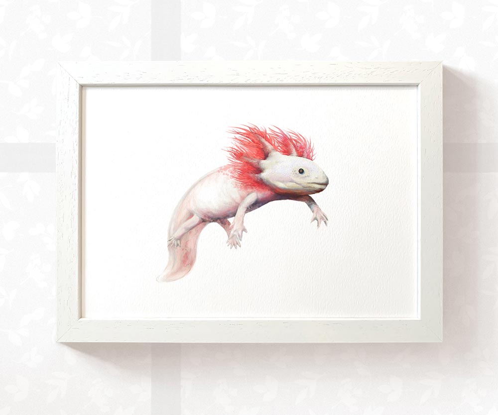 Pink Axolotl Nursery Print