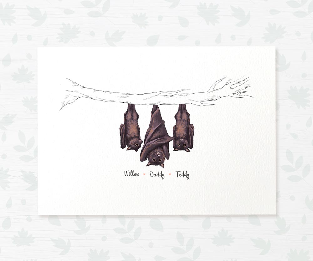 Printed A4 dad and baby bats personalised with names for a special fathers day present
