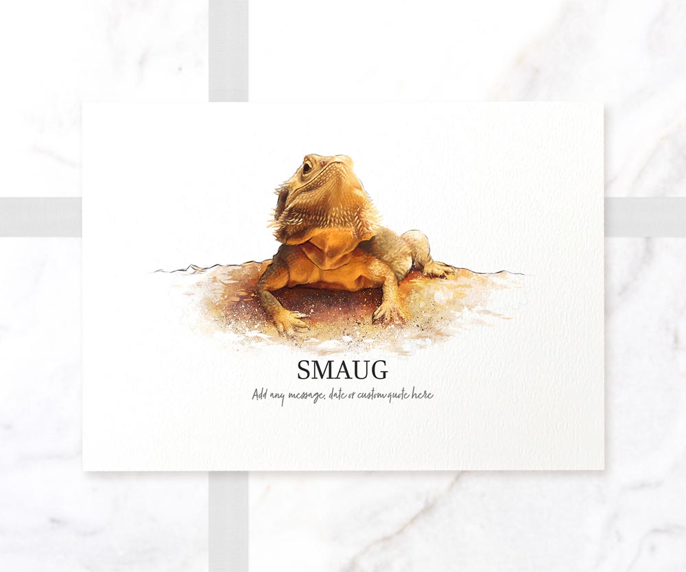 Bearded Dragon Lizard Personalised New Pet Portrait Memorial Loss Christmas Gift Custom Wall Art Poster Print