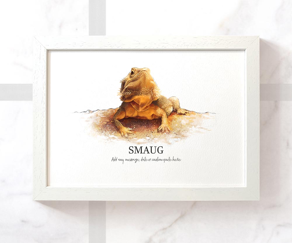 Bearded Dragon Reptile Pet Portrait Memorial Loss Birthday Christmas Gift Name Sign Personalised Framed Art Print