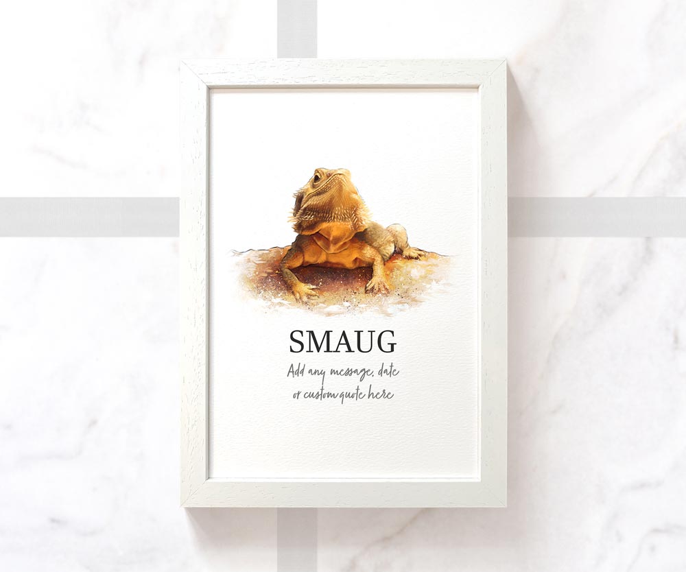 Bearded Dragon Personalised Poster Pet Portrait Memorial Loss Birthday Christmas Gift Name Sign Custom Framed Print