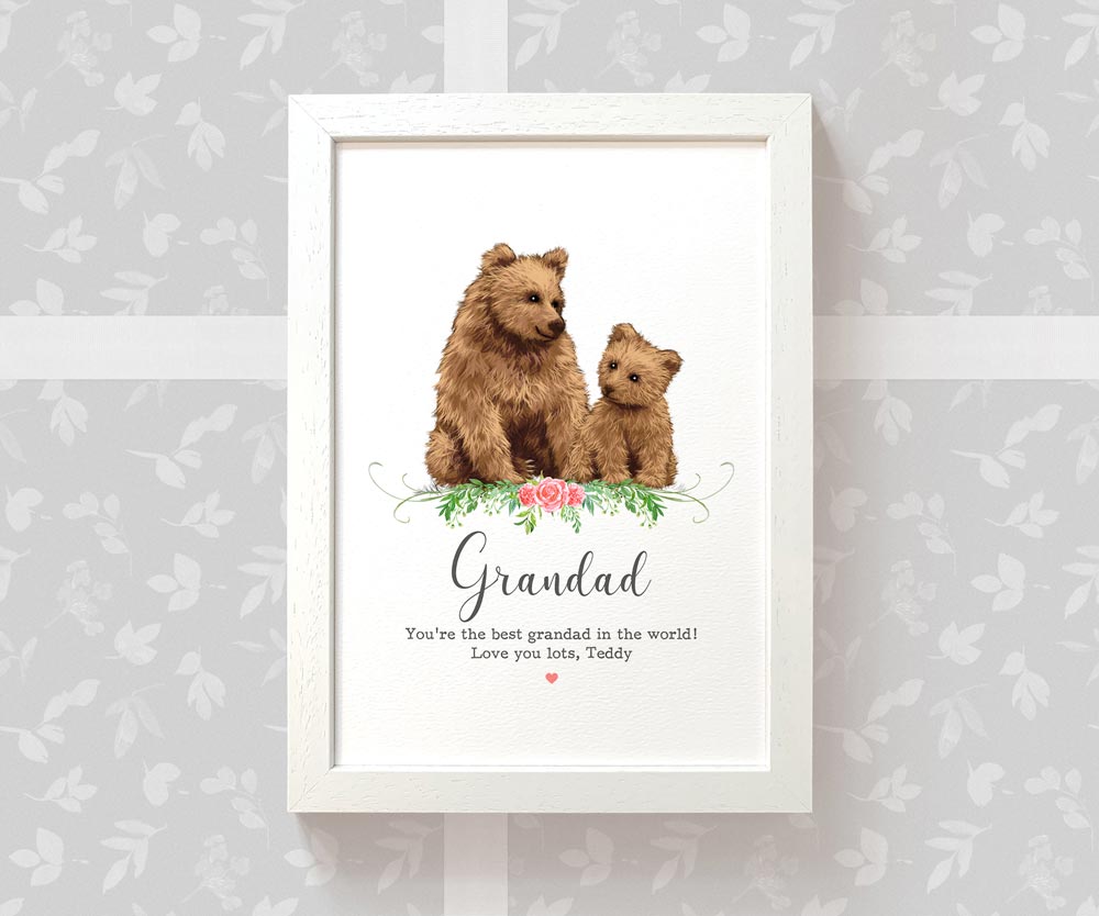Thank You Personalised Name Gift Animal Prints Bear Wall Art Custom Fathers Day Dad Grandad Present