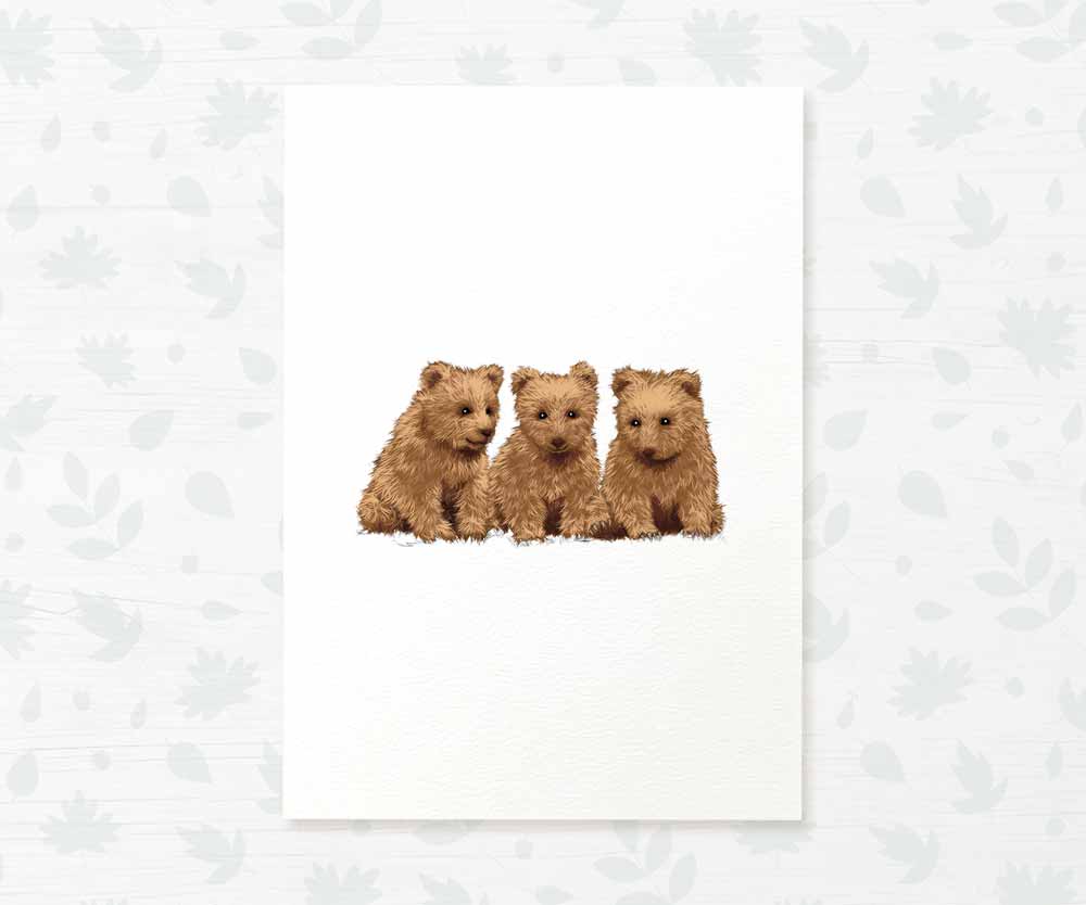Bears Woodland Animal Nursery Print for Triplets