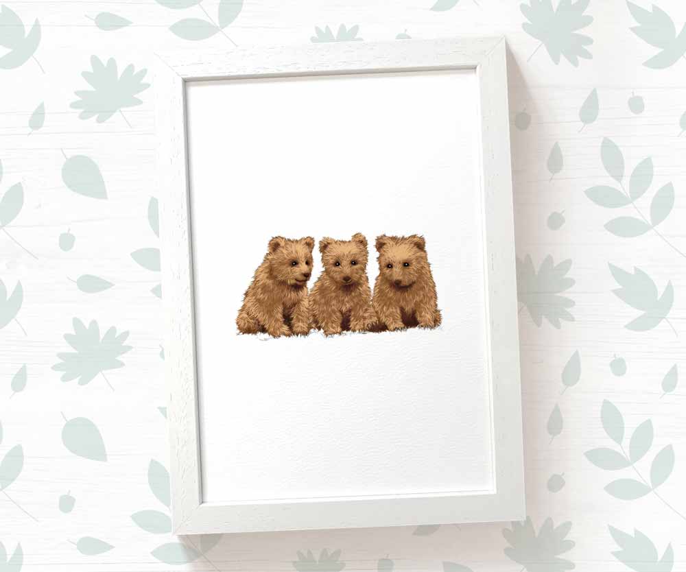 Bears Woodland Animal Nursery Print for Triplets