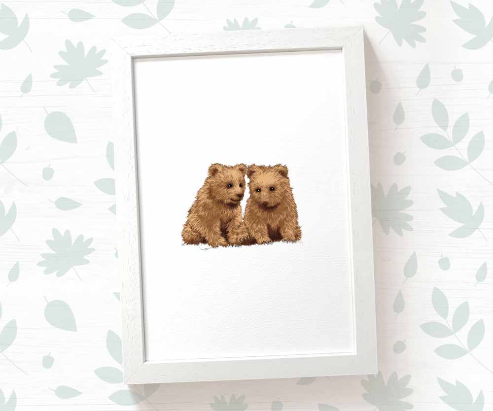 Bears Woodland Animal Nursery Print for Twins