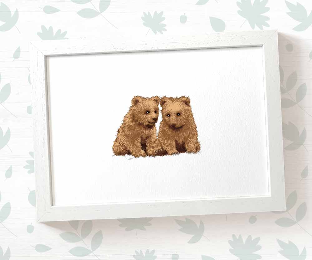 Bears Woodland Animal Nursery Print for Twins
