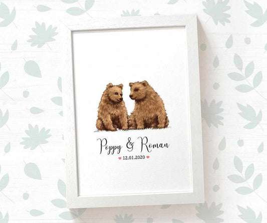 Bear Couple A4 Framed Print Personalized With Names And Date For An Exceptional First Anniversary Gift Idea