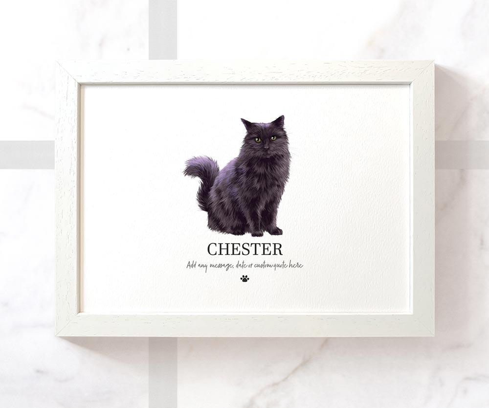Black Cat Kitten Pet Portrait Memorial Loss Christmas Gift Name Sign Personalised Birthday Wall Art Print