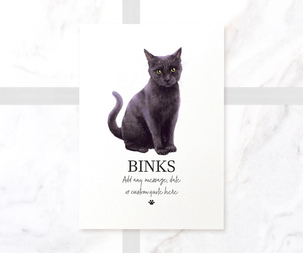 Black Cat Kitten New Pet Portrait Memorial Loss Christmas Birthday Gift Name Custom Wall Art Print