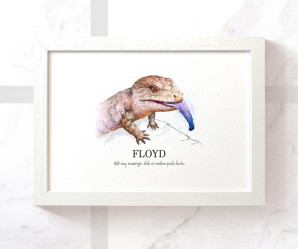Blue Tongued Skink Personalised Poster Pet Portrait Memorial Loss Birthday Christmas Gift Name Custom Framed Print