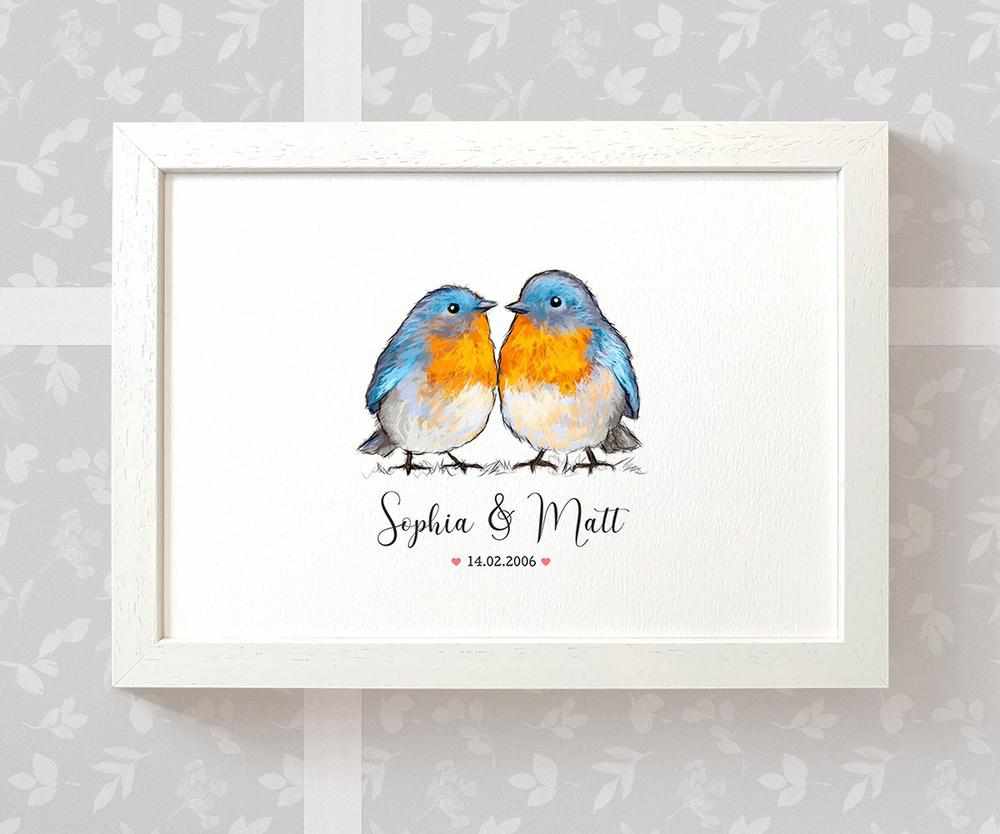 Personalized Bluebird Couple A3 Framed Print Featuring Names And Date For A Memorable 50th Anniversary Gift For Parents