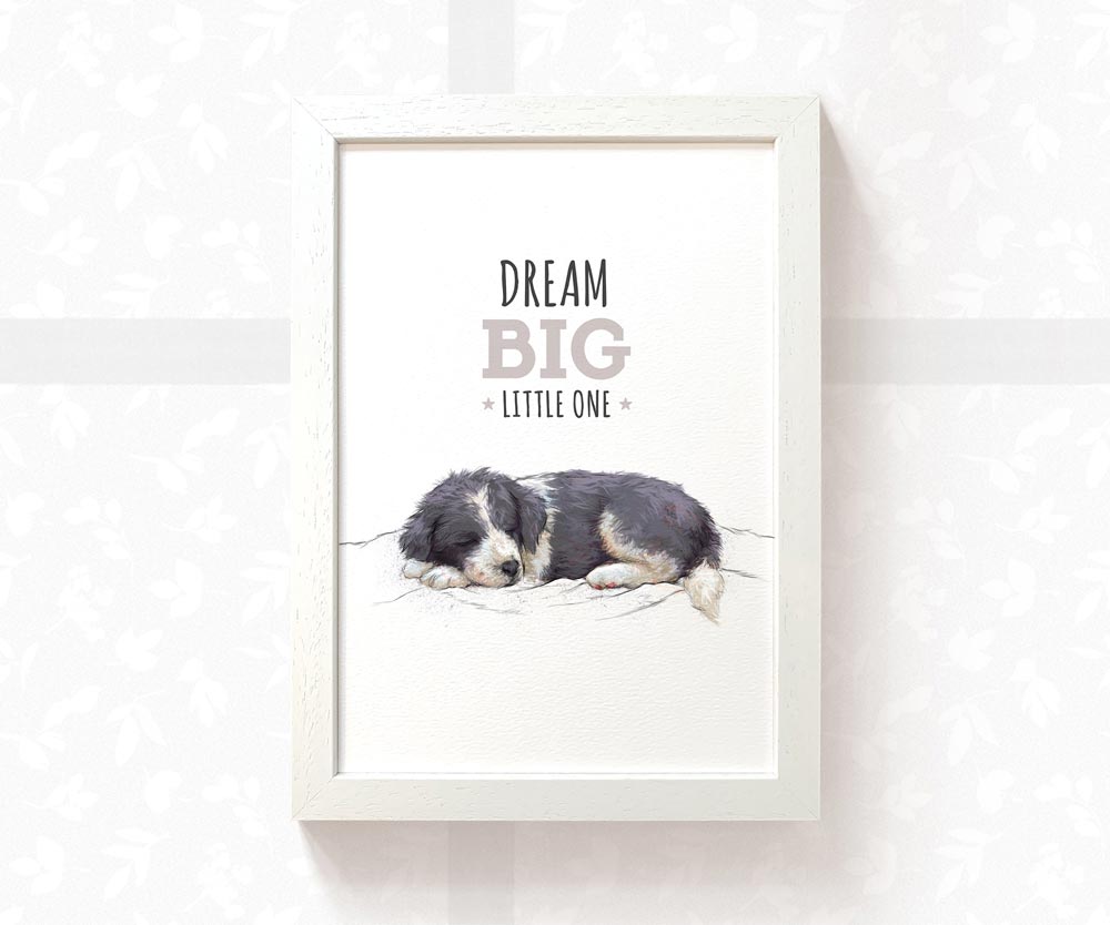 Border Collie Dog  Nursery Print "Dream Big Little One"