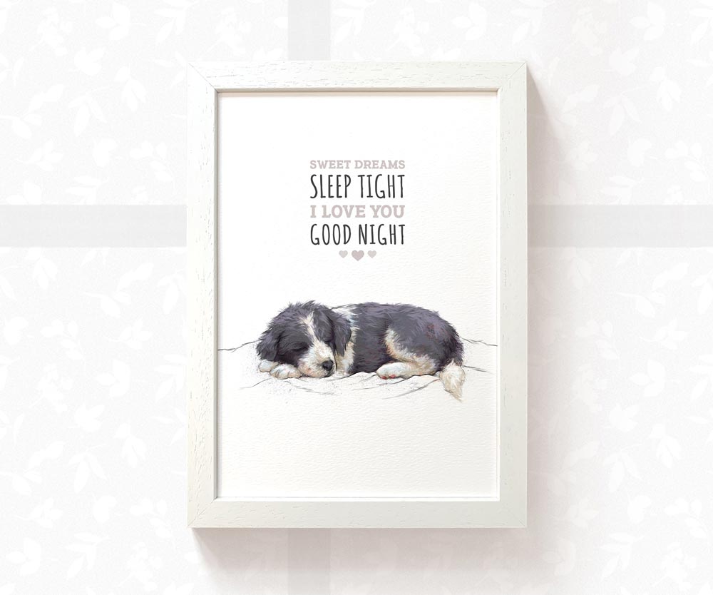 Border Collie Dog  Nursery Print "Sweet Dreams"