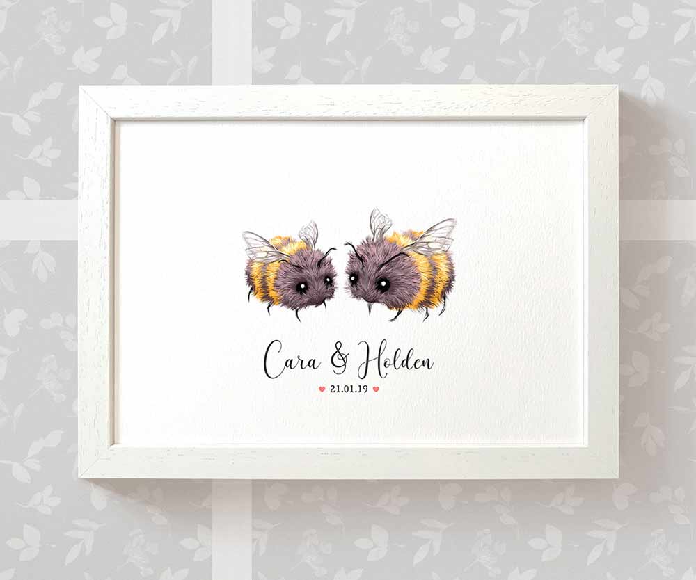 Anniversary Personalised Wedding Name Gift Animal Prints Bumble Bee Art Custom Newlywed Valentines Day Engagement Couple