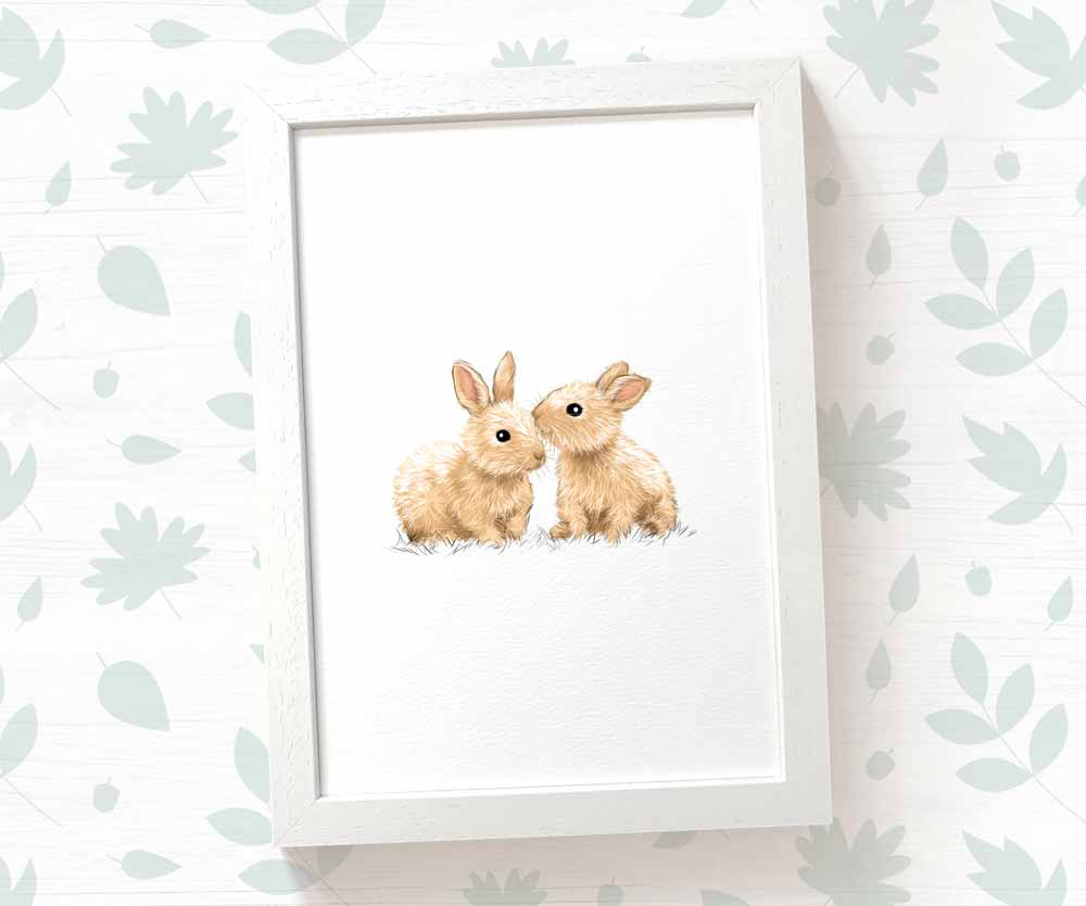Rabbits Woodland Animal Nursery Print for Twins