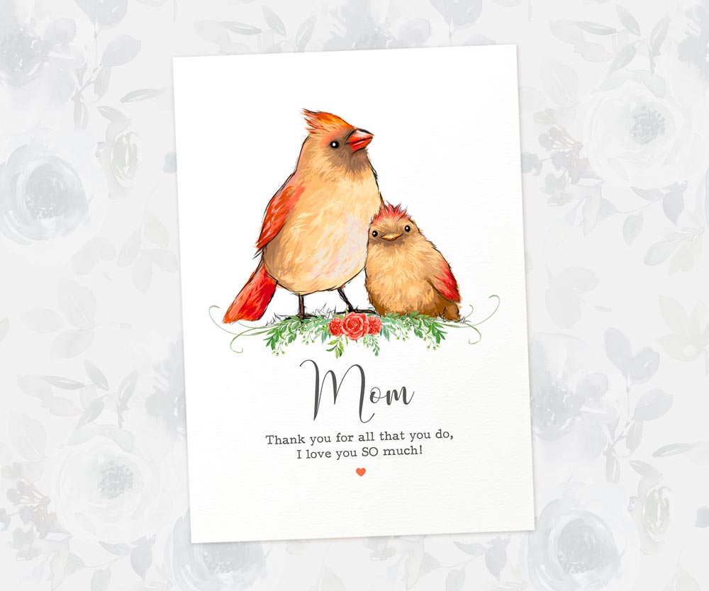 Bird Thank You Personalised Name Gift Prints Cardinal Wall Art Custom Mothers Day Daughter Love Grandma