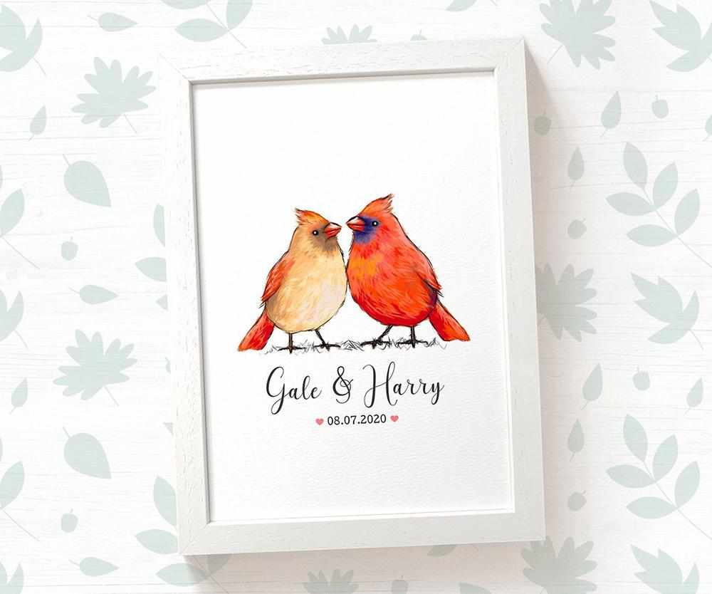 Personalized Cardinal Couple A3 Framed Print Featuring Names And Date For A Memorable 50th Anniversary Gift For Parents