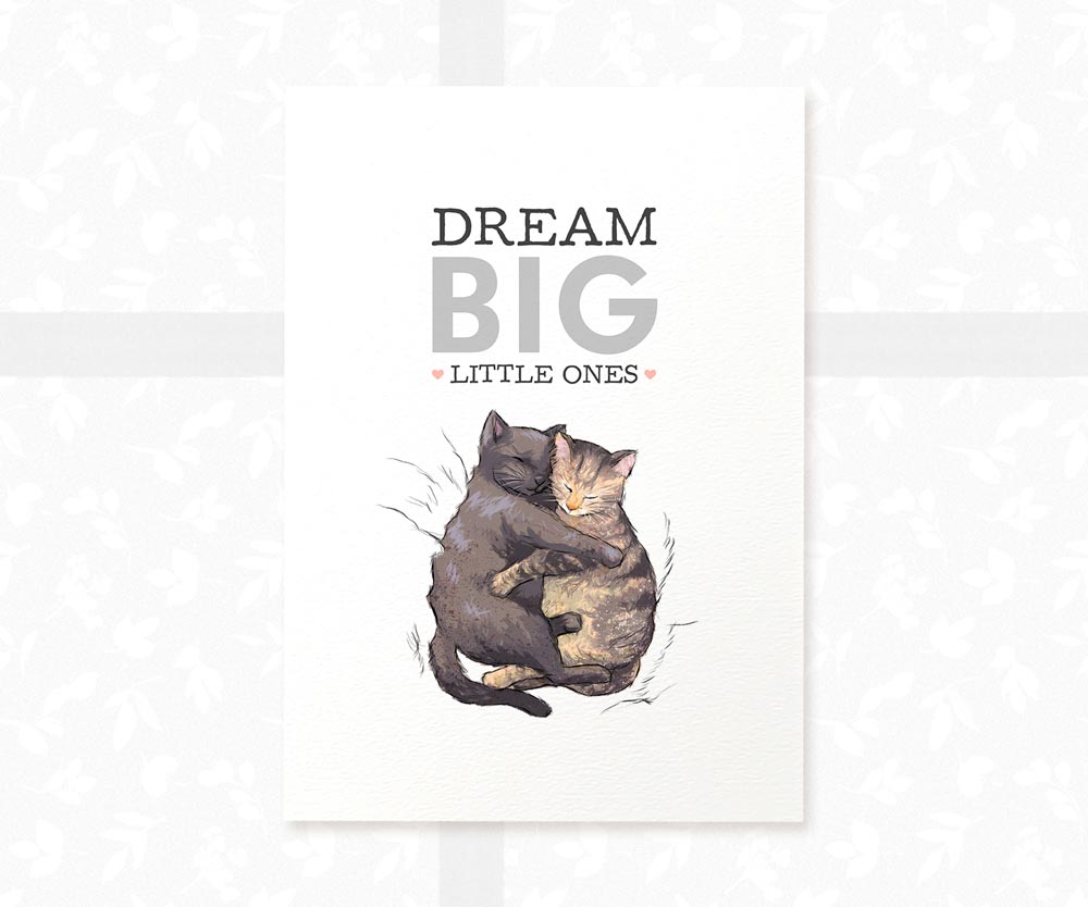 Cats Nursery Print for Twins "Dream Big Little Ones"