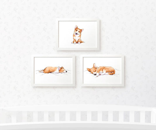 Corgi Nursery Prints New Baby Shower Gift Boy Girl Dog Wall Art Set Playroom Decor UK