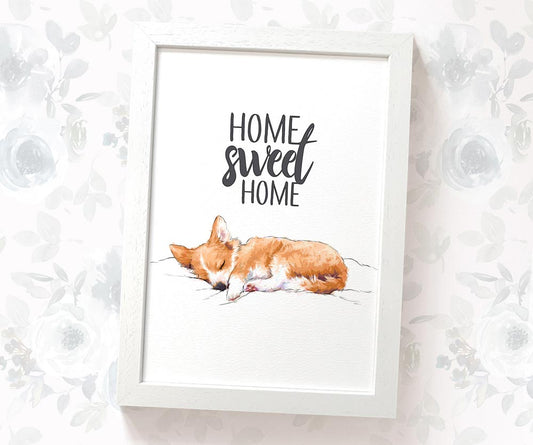 Corgi "Home Sweet Home" Sleeping Dog Art Print