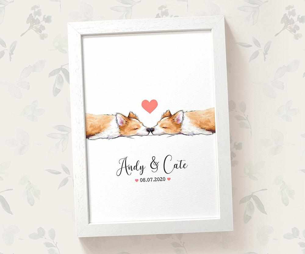Personalized Corgi Couple A3 Framed Print Featuring Names And Date For A Memorable 50th Anniversary Gift For Parents