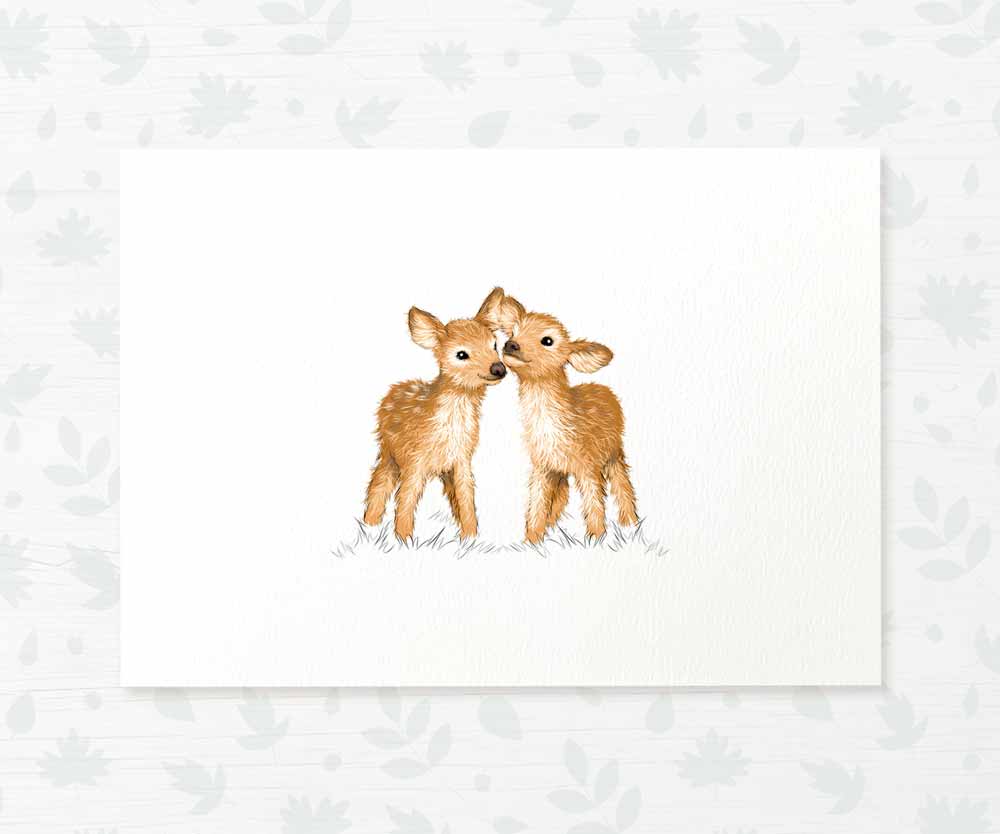 Deer Woodland Animal Nursery Print for Twins