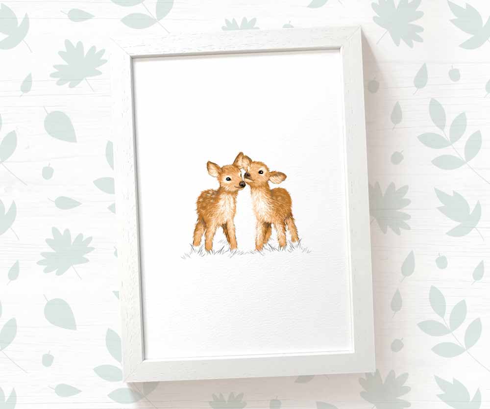 Deer Woodland Animal Nursery Print for Twins
