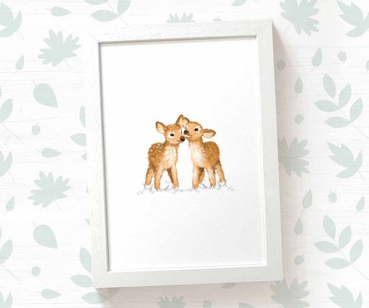 Deer Woodland Animal Nursery Print for Twins