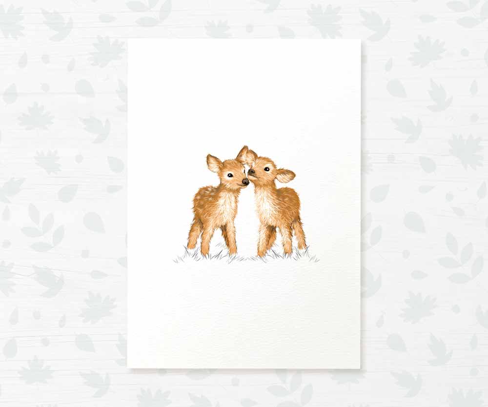 Deer Woodland Animal Nursery Print for Twins