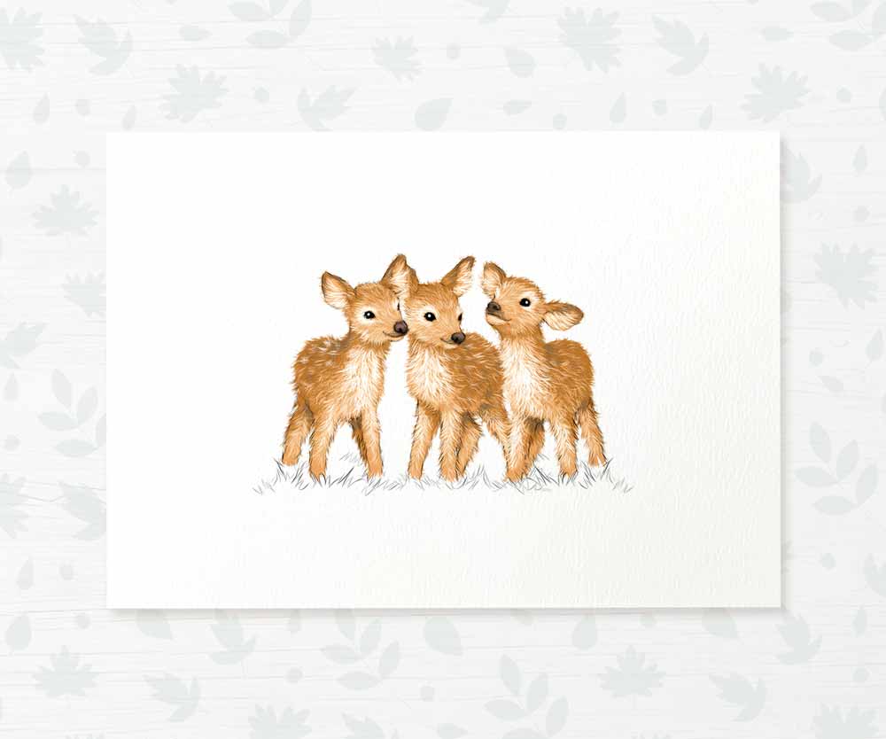 Woodland Nursery Prints Triplet New Baby Shower Gift Ideas Deer Animal Wall Art Set Playroom Decor