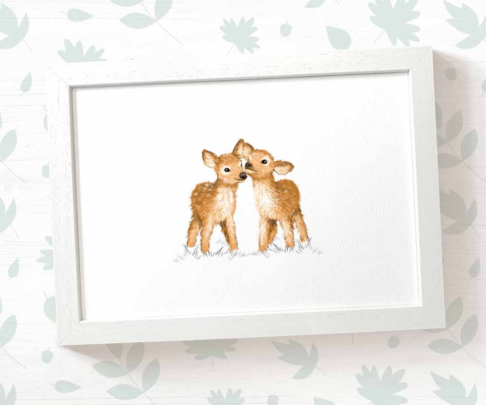 Deer Woodland Animal Nursery Print for Twins