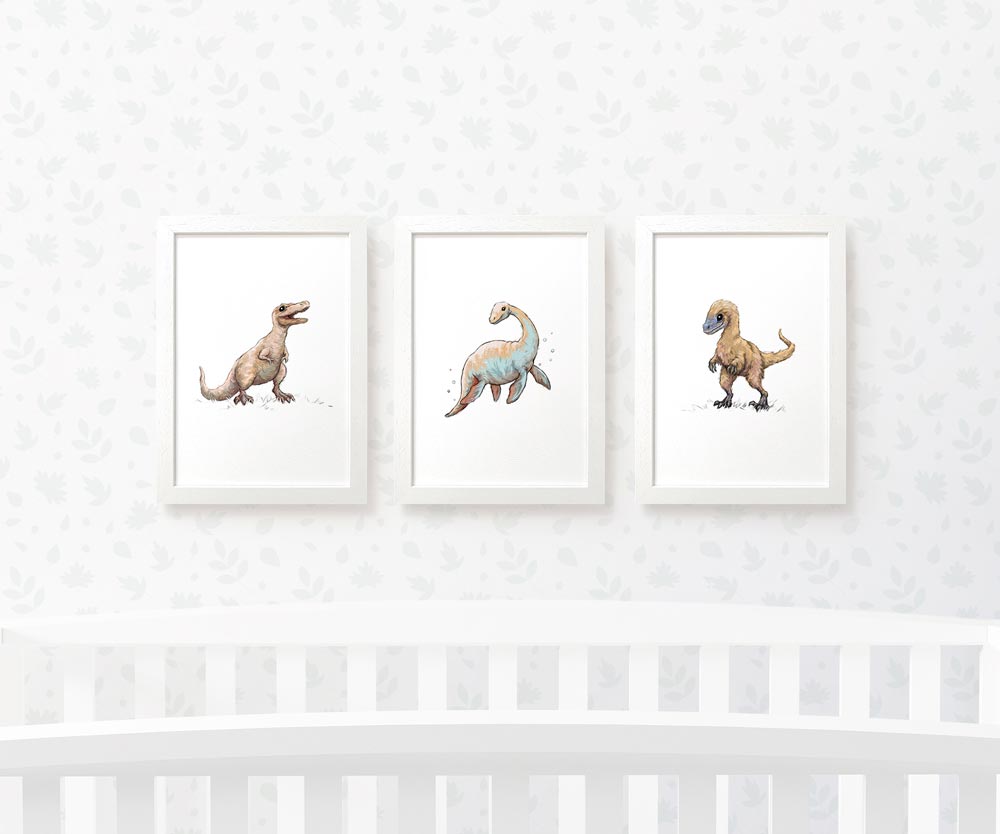 Dinosaur Nursery Prints New Baby Shower Gift Boy Girl Childrens Wall Art Set Playroom Decor UK