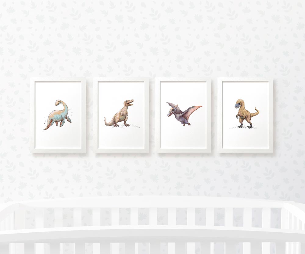 Dinosaur Nursery Prints New Baby Shower Gift Boy Girl Childrens Wall Art Set Playroom Decor UK