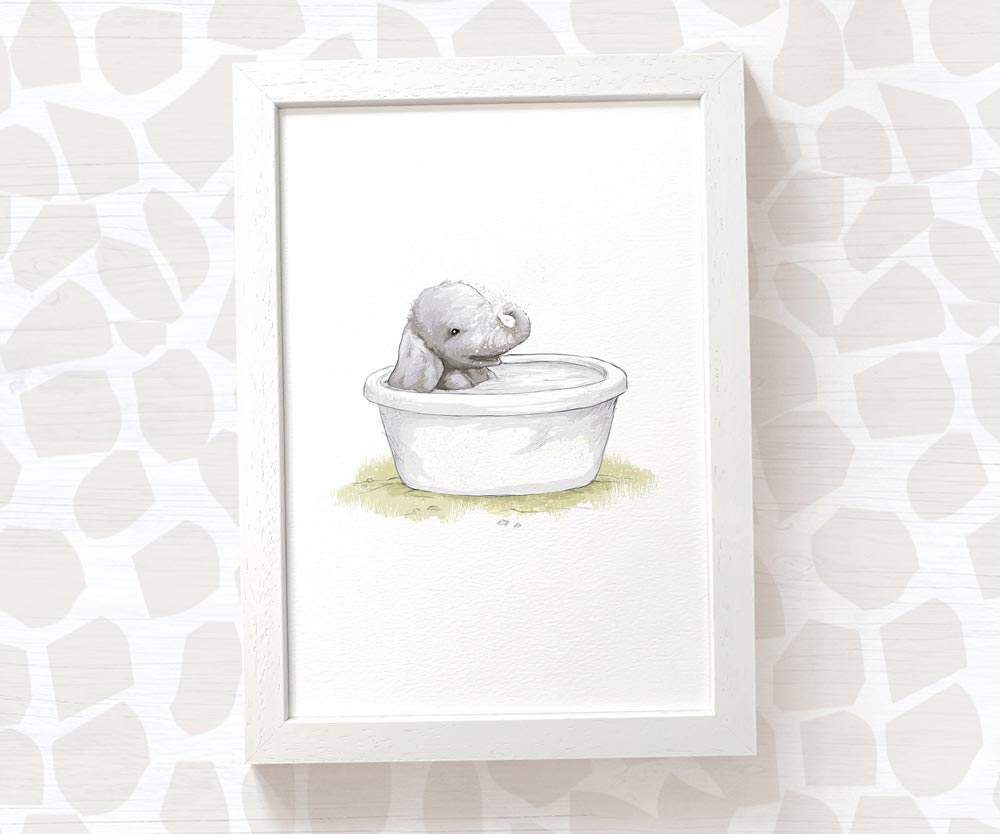 Newborn Baby Shower Gift Safari Nursery Decor Kids Animal Wall Art Elephant Print First Birthday Framed
