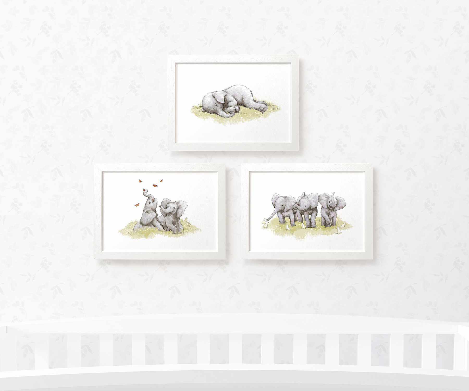 Elephant Nursery Prints Set New Baby Gifts – Pawprint Illustration
