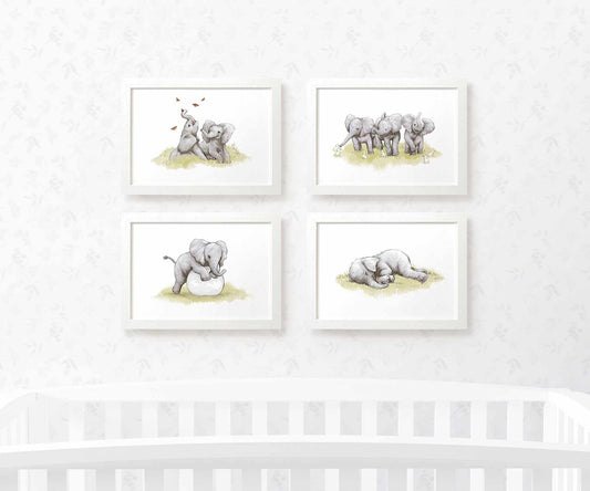 Safari Nursery Prints New Baby Shower Gift Boy Girl Elephant Animal Wall Art Set Playroom Decor