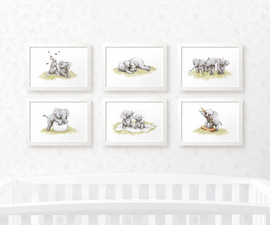 Safari Nursery Prints New Baby Shower Gift Boy Girl Elephant Animal Wall Art Set Playroom Decor