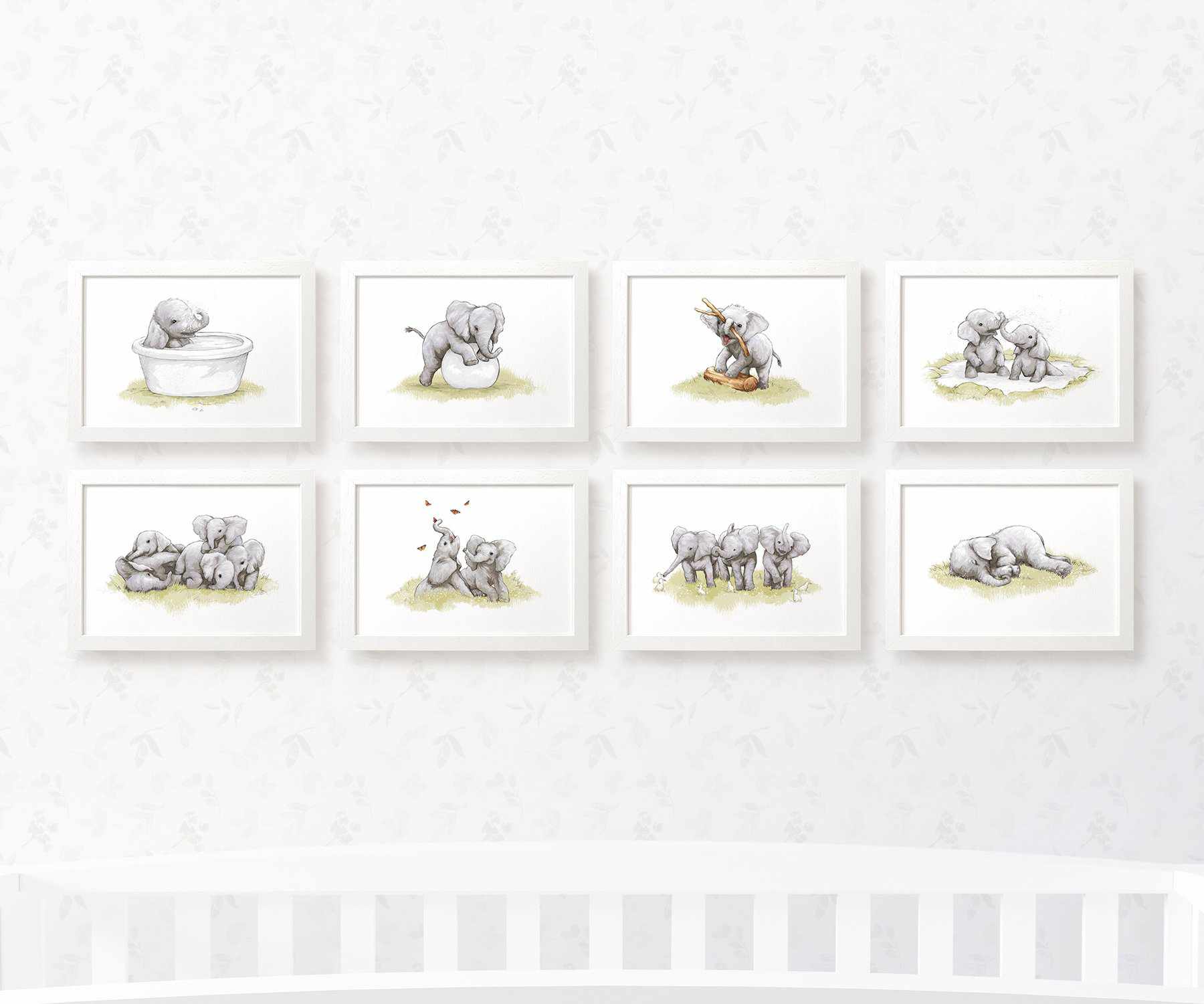 Safari Nursery Prints New Baby Shower Gift Boy Girl Elephant Animal Wall Art Set Playroom Decor