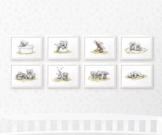 Safari Nursery Prints New Baby Shower Gift Boy Girl Elephant Animal Wall Art Set Playroom Decor