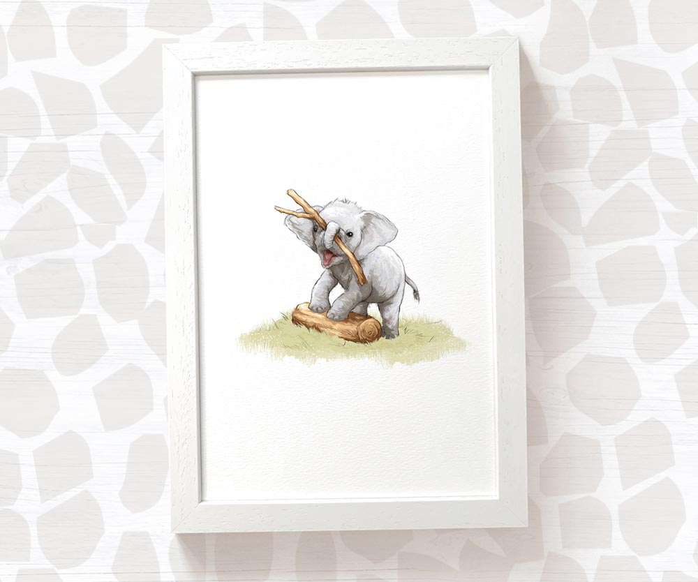 New Baby Gift Safari Nursery Decor Childrens Animal Wall Art Elephant Print Playroom Newborn First Birthday