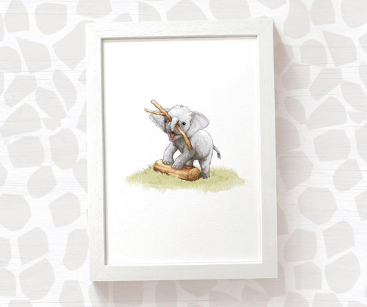 New Baby Gift Safari Nursery Decor Childrens Animal Wall Art Elephant Print Playroom Newborn First Birthday