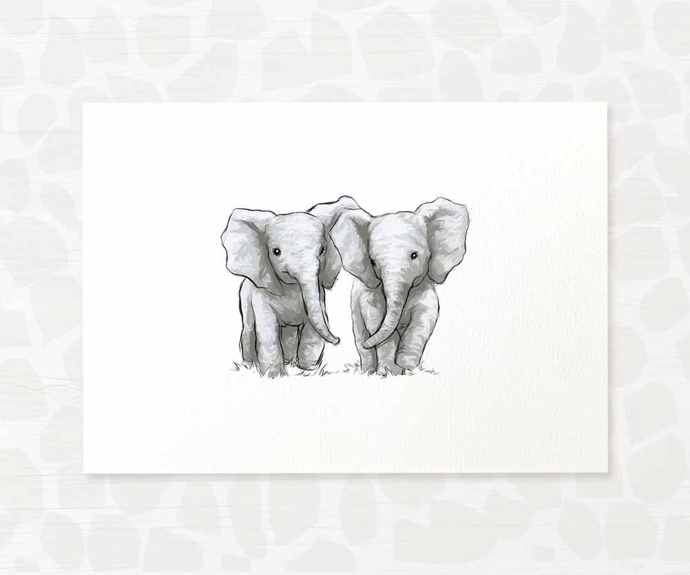 Safari Nursery Prints Twin New Baby Shower Gift Ideas Elephant Animal Wall Art Set Playroom Decor