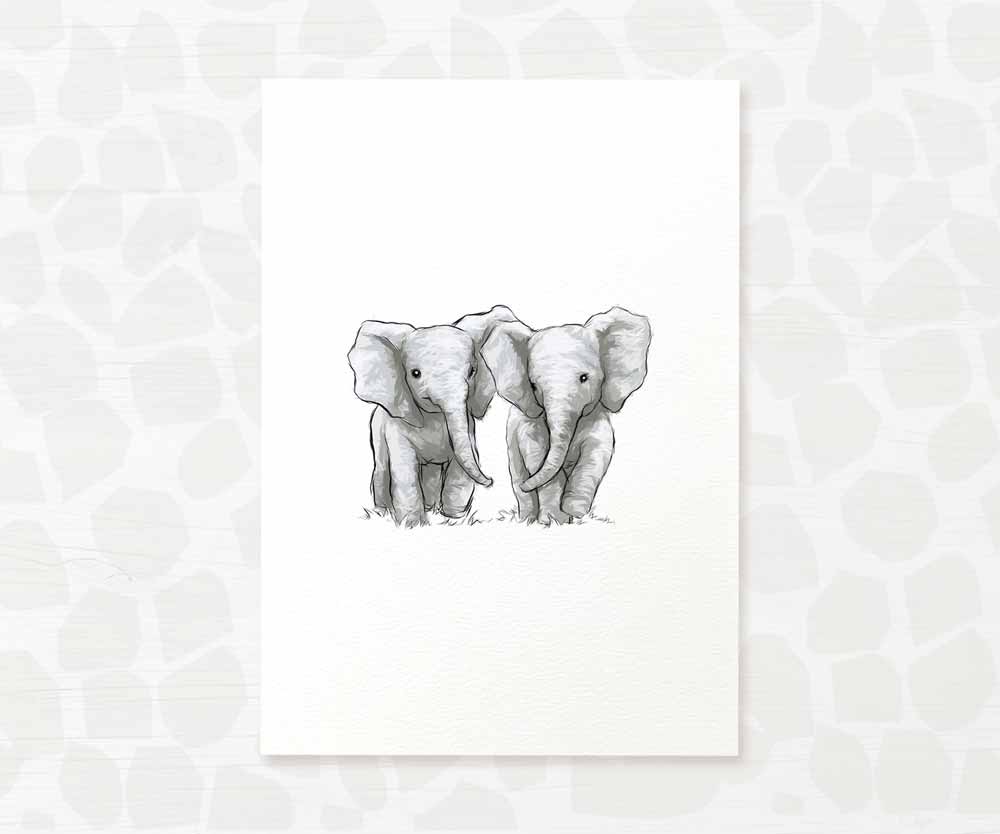 Safari Nursery Prints Twin New Baby Shower Gift Ideas Elephant Animal Wall Art Set Playroom Decor