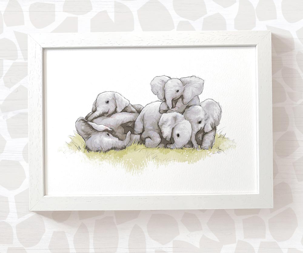 New Baby Gift Safari Nursery Decor Childrens Animal Wall Art Elephant Print Playroom Newborn First Birthday