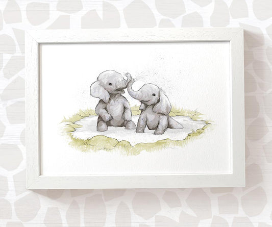 Twin Baby Gift Safari Nursery Decor Childrens Animal Wall Art Elephant Print Playroom Newborn First Birthday