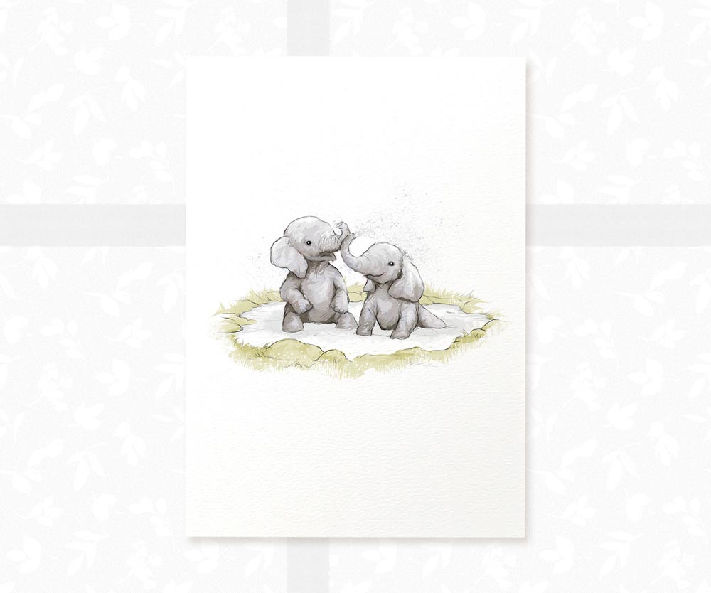Twin Baby Shower Gift Safari Jungle Nursery Decor Animal Wall Art Elephant Print Newborn Boy Girl