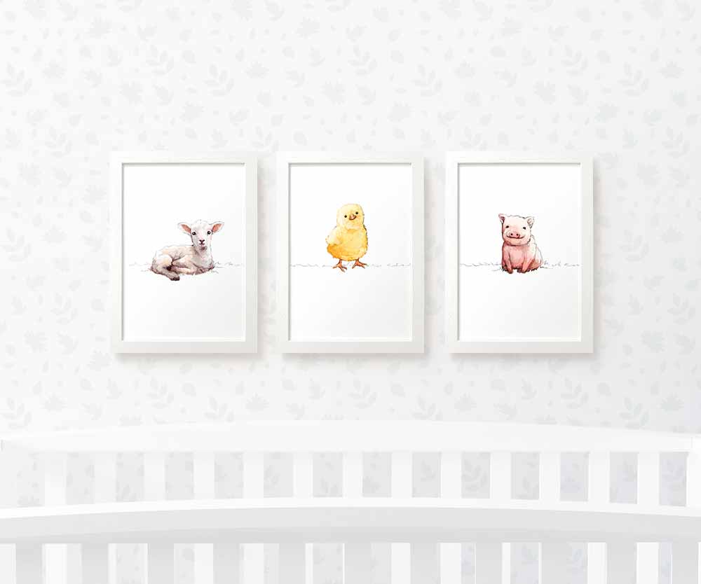 Farm Animal Nursery Prints New Baby Shower Pregnancy Gift Boy Girl Wall Art Set Newborn Playroom