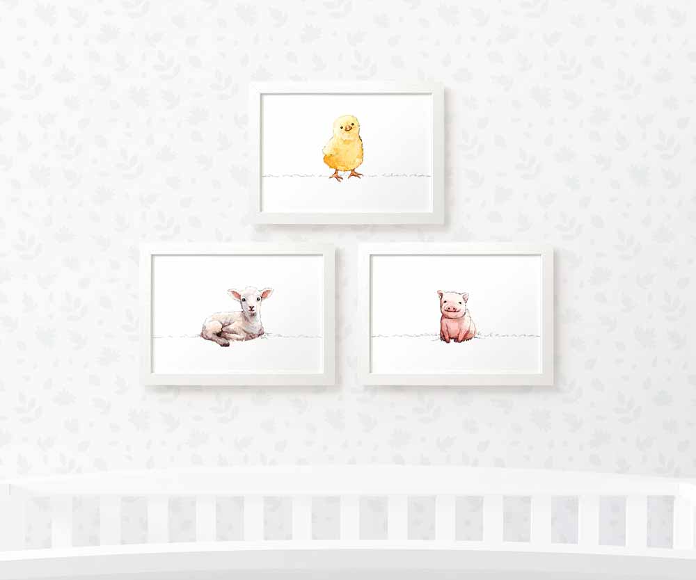 Farm Animal Nursery Prints New Baby Shower Gift Boy Girl Wall Art Set Playroom Decor UK